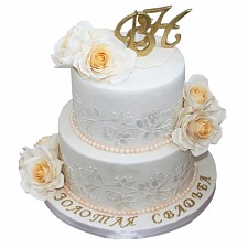 Торт на Золотую свадьбу с розами