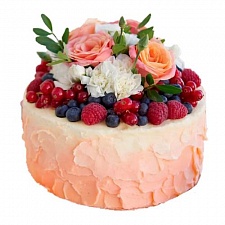 Торт в персиковых тонах с цветами